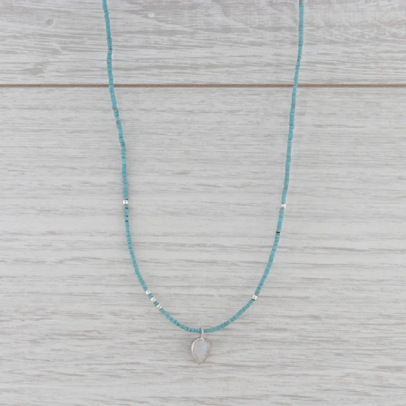 women's stacked necklaces-New Nina Nguyen Moonstone Pendant Bead Turquoise Lotus Necklace Sterling Silver