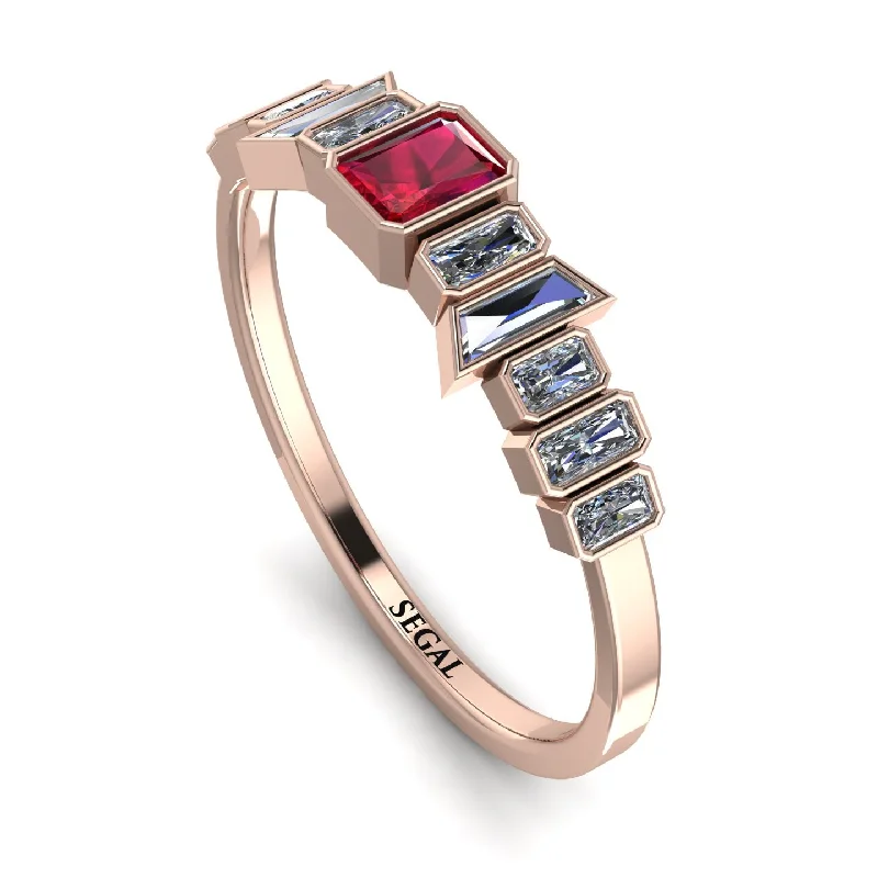 women's vintage rings-Emerald Ruby Mix Band - Valerie No. 11