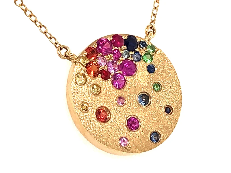 women's infinity love necklaces-Lady's Yellow 14 Karat Satin Necklace Length 18 0.62tw Round Sapphires & Tsavorite