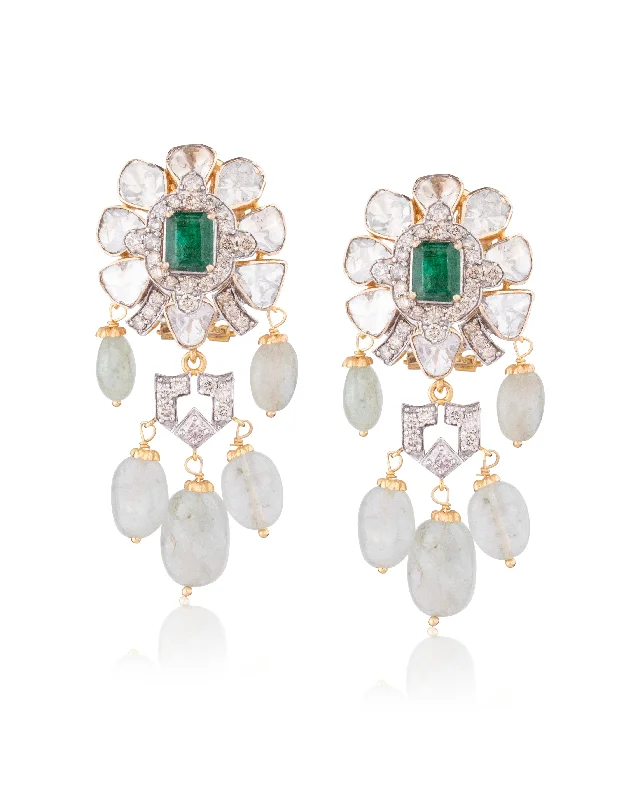 women's customized earrings-Tejasvini Polki And Diamond Long Earrings