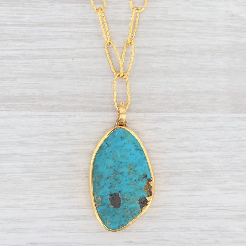 women's minimalist necklaces-New Nina Nguyen Turquoise Pendant 17.5" Necklace Sterling Gold Vermeil