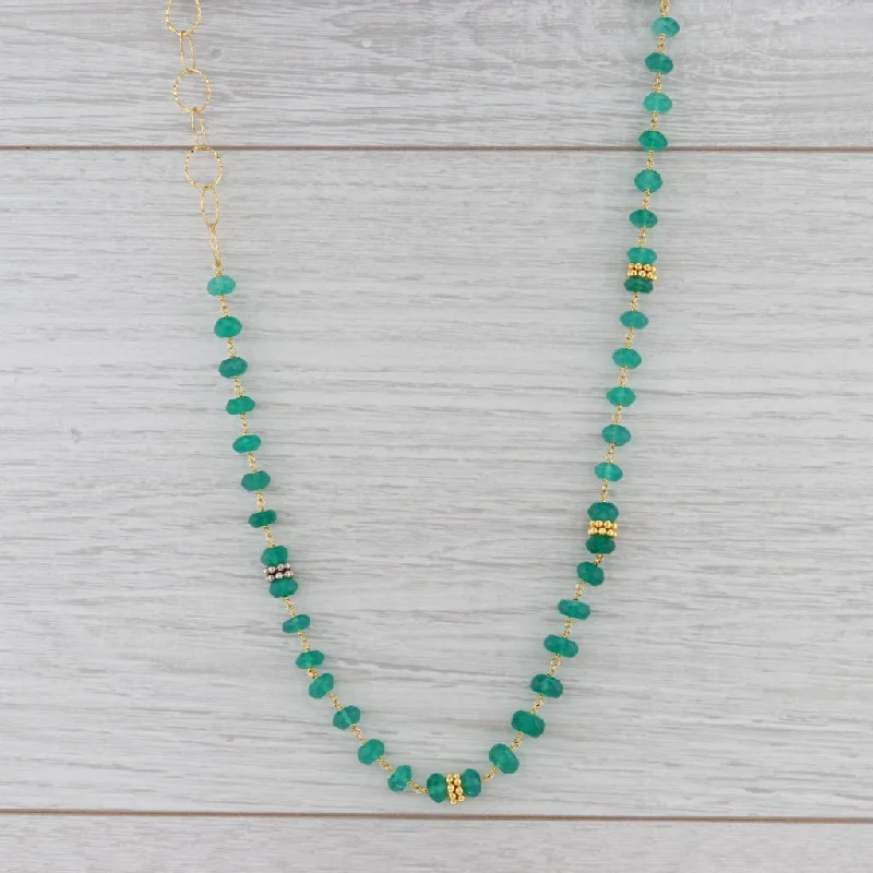 women's zodiac necklaces-New Nina Nguyen Green Onyx Bead Necklace Melody Chain Sterling Gold Vermeil