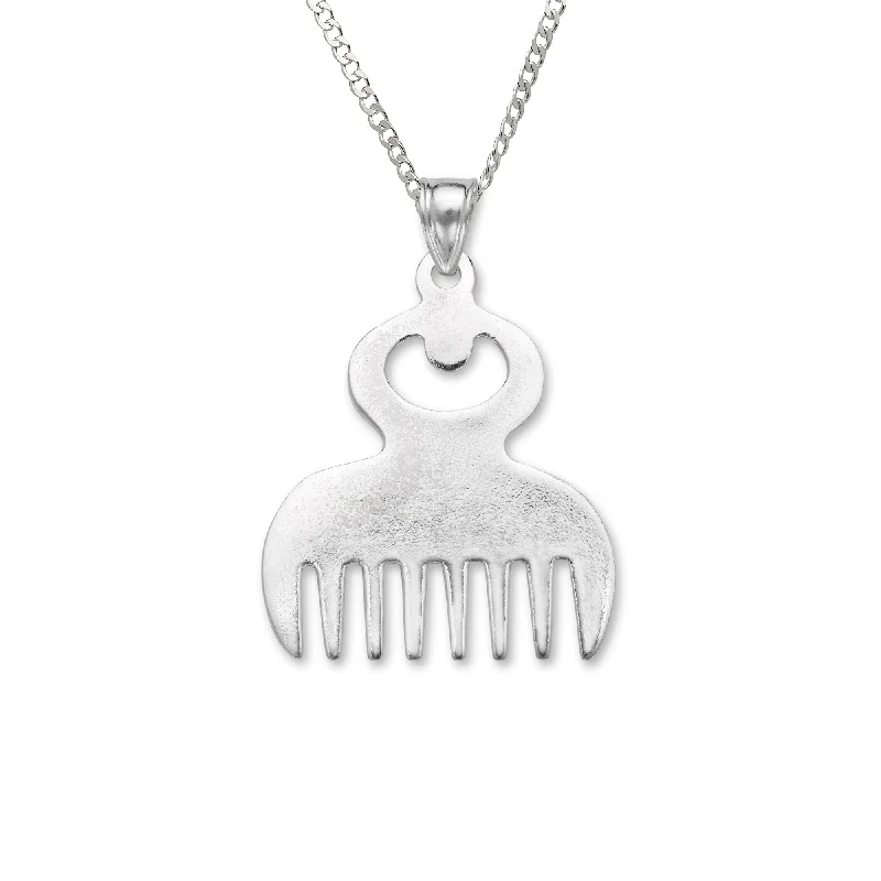 women's personalized necklaces-Duafe, African Comb .925 Sterling Silver Pendant Necklace