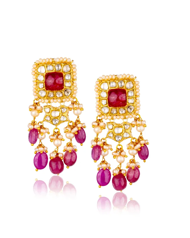 women's birthstone earrings-Neysa Polki Long Earrings