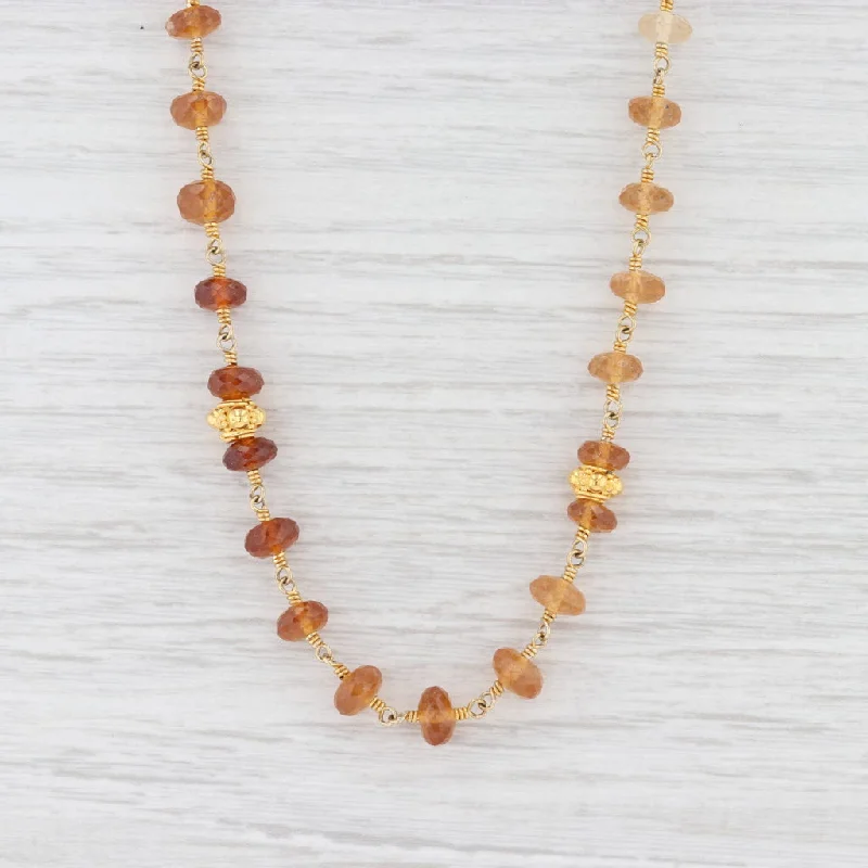 women's romantic necklaces-New Nina Nguyen Orange Garnet Bead Necklace Adjustable Sterling Gold Vermeil