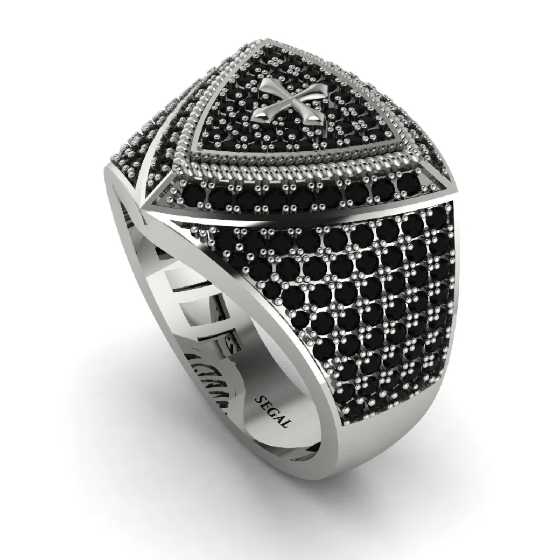 women's boho rings-Black Diamond Men Signet Ring - Roger No. 27