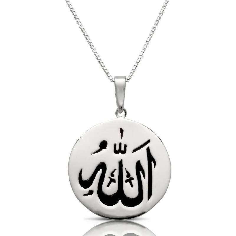 women's stacked necklaces-Better Jewelry Allah Round w. Black Enamel .925 Sterling Silver Necklace