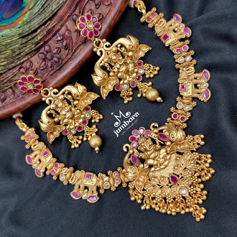 women's lightweight necklaces-Temple Jewelry Rajwadi Gold Ganesha Necklace set