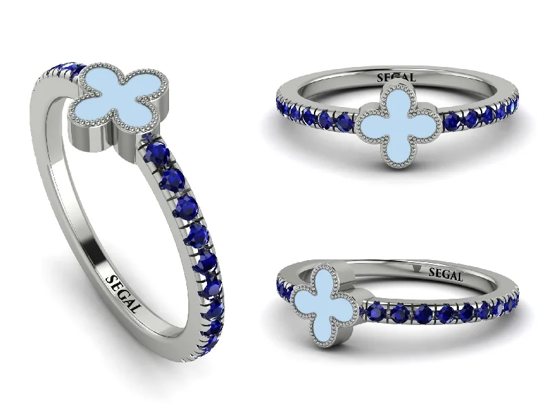 women's sleek and modern rings-Elegant Enamel Clover Sapphire Ring - Clover No. 15