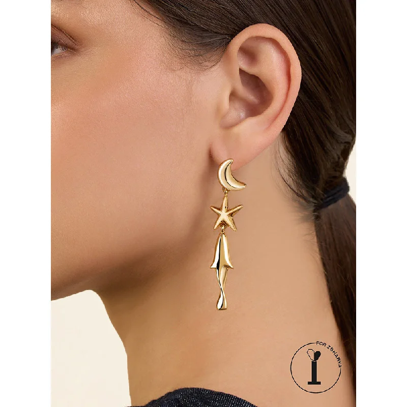 women's matching couple earrings-Isharya Aqua Gold Danglers In 18Kt Gold Plated