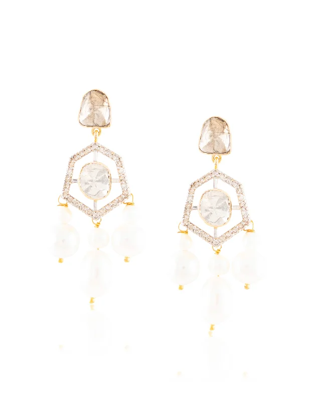 women's zodiac earrings-Nelisha Polki And Diamond Long Earrings