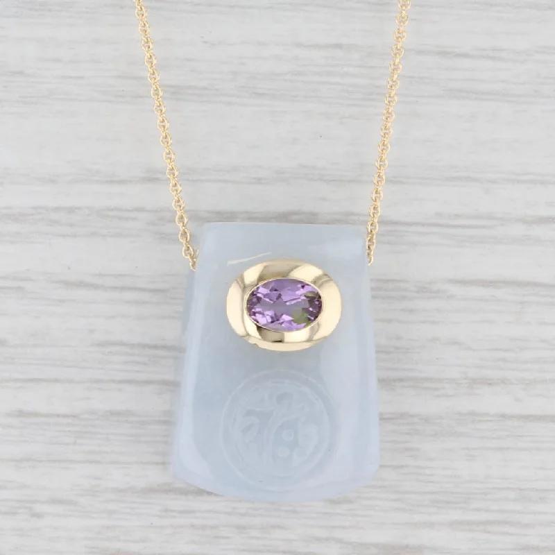 women's luxury necklaces-Amethyst Green Jadeite Jade Good Luck Pendant Necklace 14k Yellow Gold 17.5"