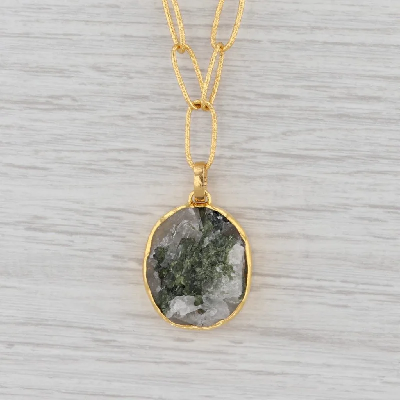 women's dainty necklaces-New Nina Nguyen Green Tourmaline Pendant 20" Necklace Sterling Gold Vermeil