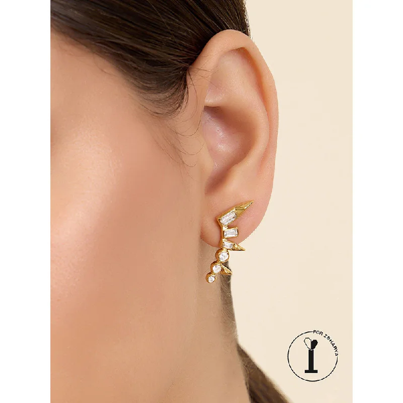 women's cubic zirconia earrings-Isharya Spiked Rock Drops In 18Kt Gold Plated