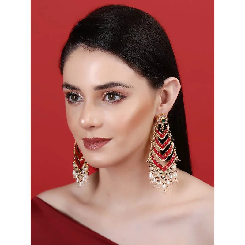 women's small hoop earrings-Auraa Trends 22KT Gold Plated Kundan Traditional Red Earring For Women