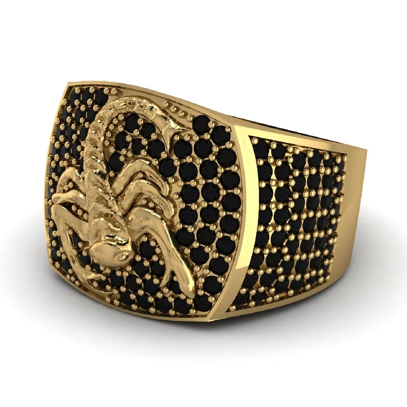 women's stacked rings-Scorpion Men Black Diamond Signet Ring - Sean No. 7