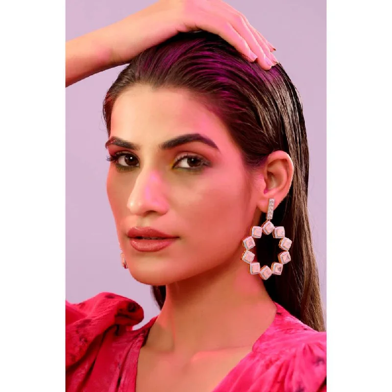 women's two-tone earrings-Zurooh 18K Gold Plated Moonstone Studded Enamel Earring