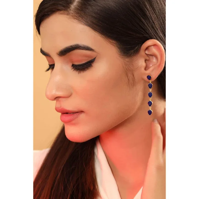 women's handcrafted earrings-Zurooh 18K Gold Plated Blue Stone Lapis Earring