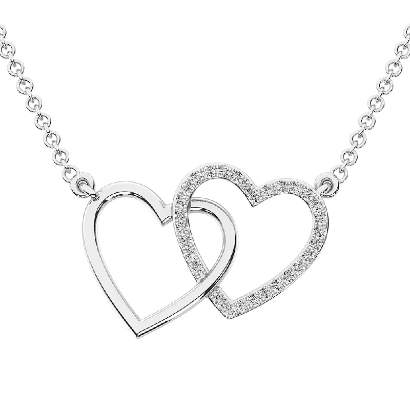 women's star necklaces-10K White Gold 1/10 Ct.Tw. Diamond Interlinked Heart Necklace