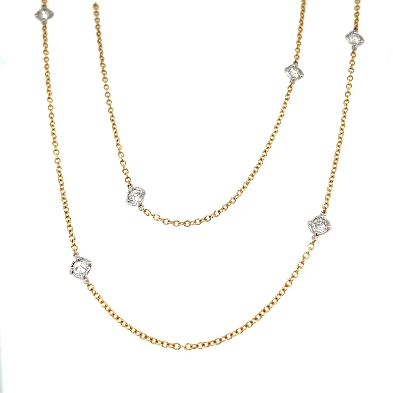 women's rose gold necklaces-Yellow 18 Karat Necklace Length 36 With 13=1.56Tw Round Diamonds