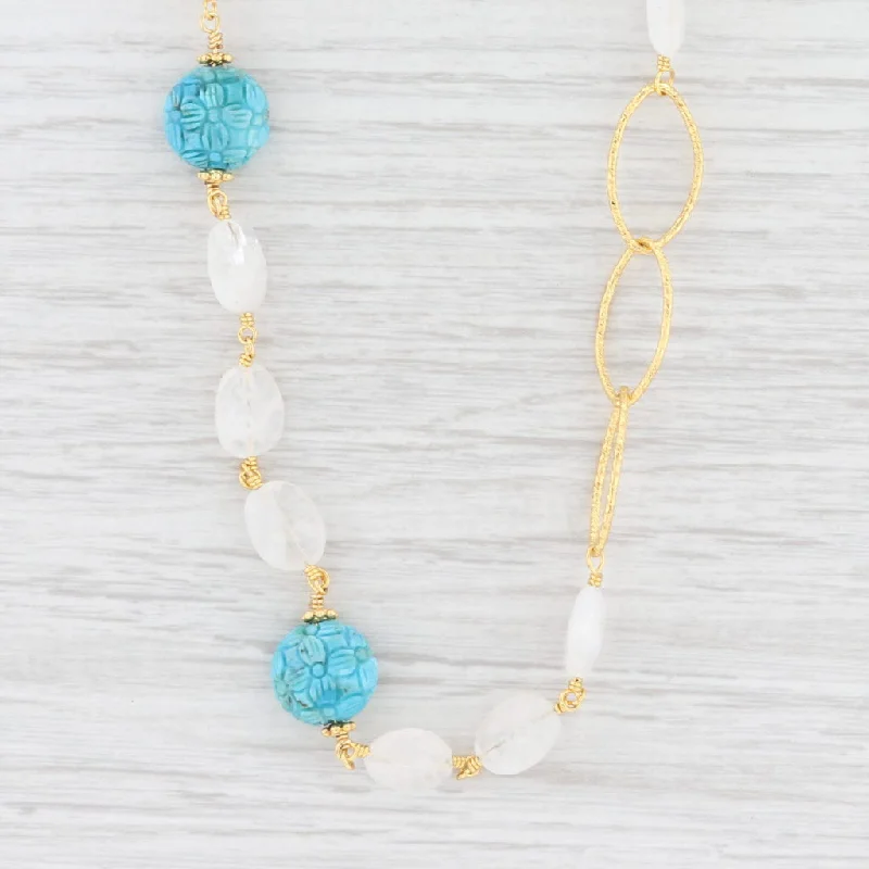 women's delicate charm necklaces-New Nina Nguyen Floral Turquoise Quartz Bead Necklace Sterling Gold Vermeil Long