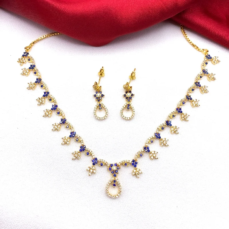 women's sapphire necklaces-Elegant Blue and white Zircon (CZ) stone Necklace Set