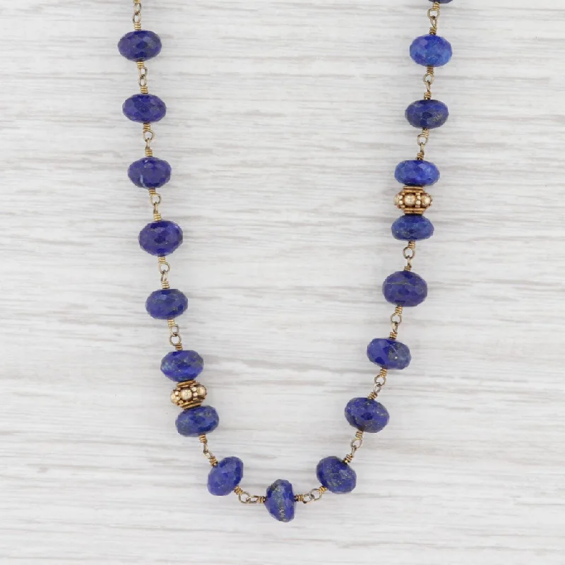 women's lucky charm necklaces-New Nina Nguyen Blue Lapis Lazuli Bead Necklace Adjustable Sterling Gold Vermeil