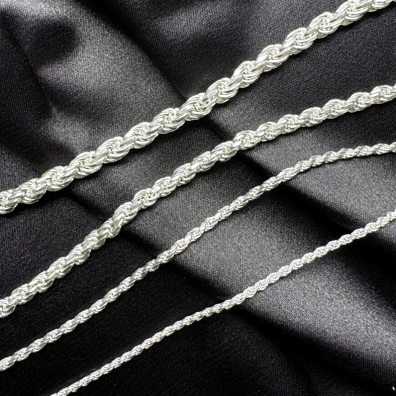 women's lightweight necklaces-Rope Diamond Cut Chain Necklace – .925 Sterling Silver