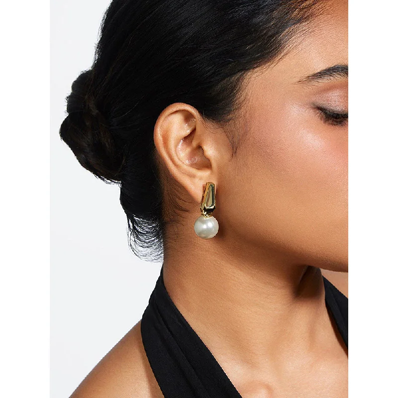 women's dangle earrings-Isharya Ayaana Mirror and Pearl Libra Earring In 18KT Gold Plated