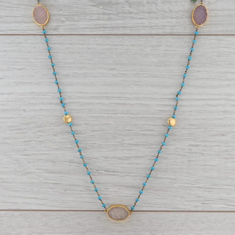 women's protective necklaces-New Nina Nguyen Sea Foam Turquoise Quartz Bead Necklace Sterling Gold Vermeil