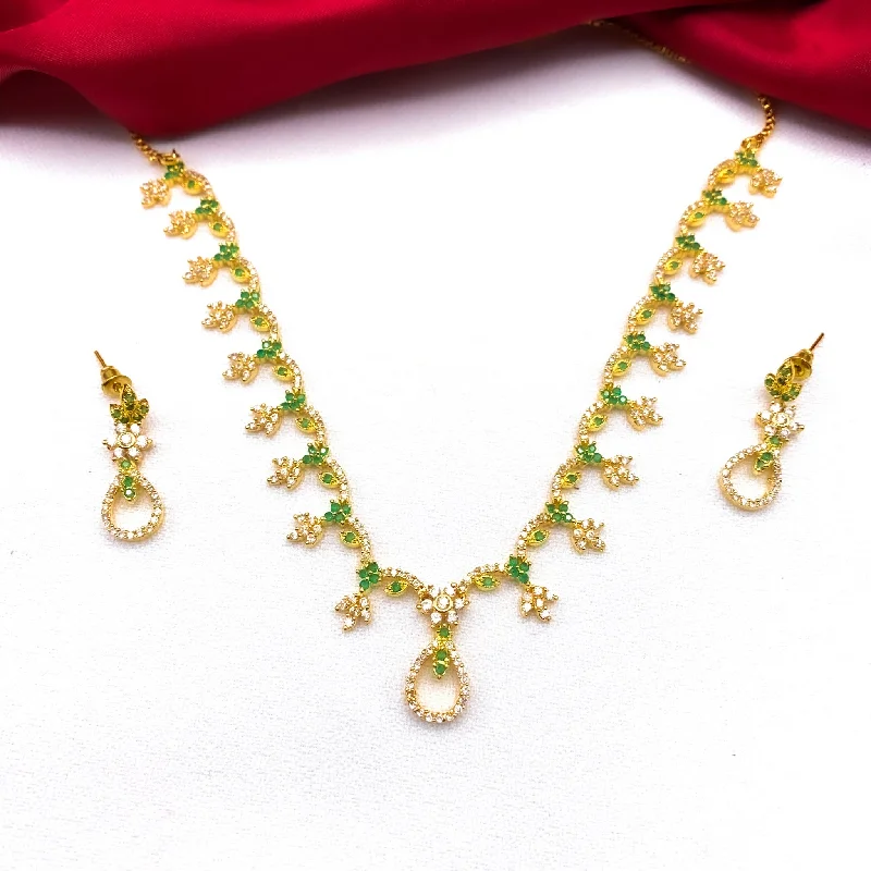 women's emerald necklaces-Elegant Green and white Zircon (CZ) stone Necklace Set