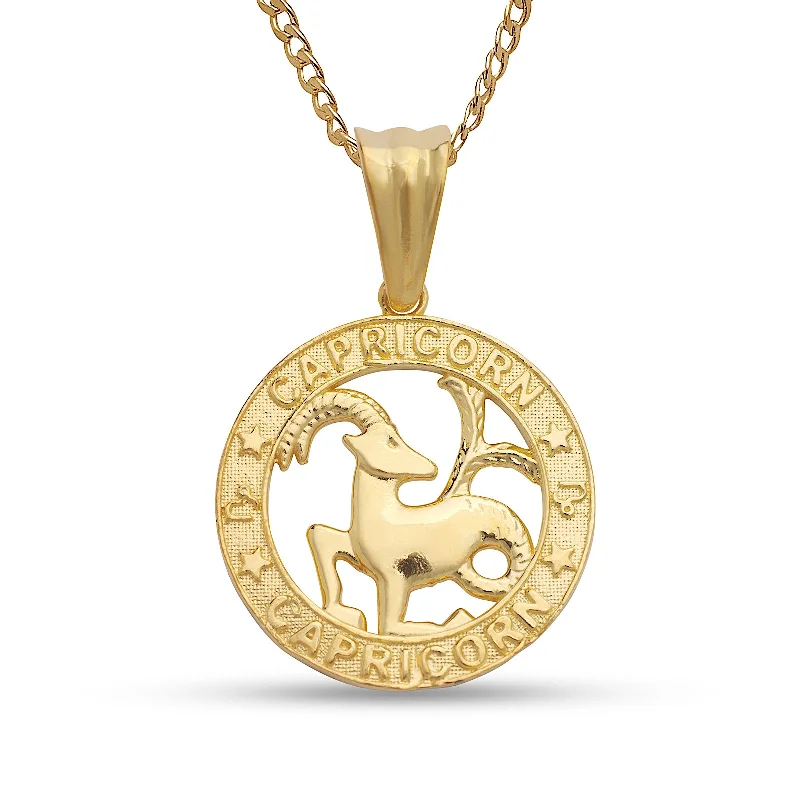 women's chain necklaces-Better Jewelry 14k Yellow Gold Zodiac Sign Necklace w. Cuban Chain (Made in USA)