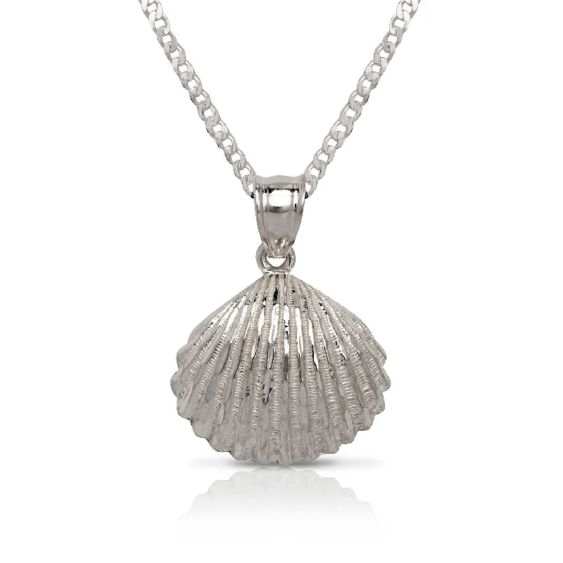 women's hypoallergenic necklaces-Scallop Sea Shell .925 Sterling Silver Pendant Necklace