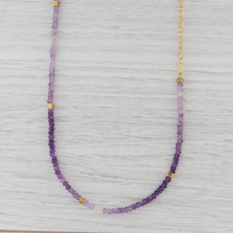 women's modern necklaces-New Nina Nguyen Amethyst Bead Necklace Sterling Gold Vermeil Adjustable 38"