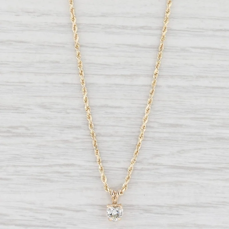 women's delicate chain necklaces-0.42ct Diamond Heart Pendant Necklace 14k Yellow Gold Rope Chain 15.75”