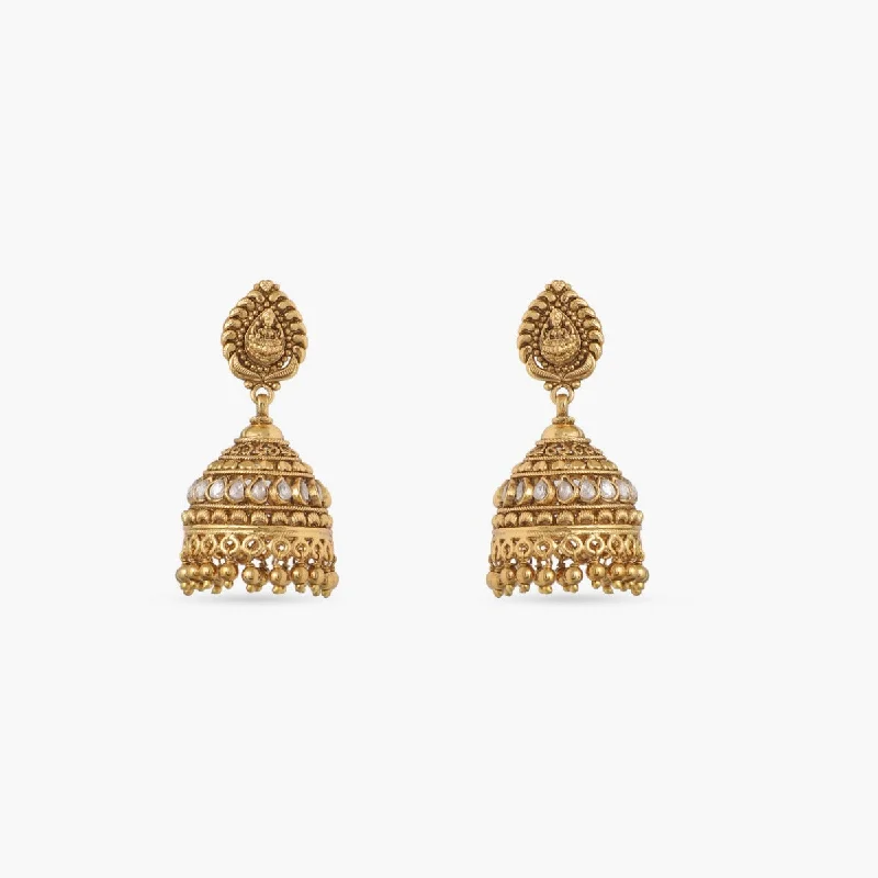 women's gold earrings-Sobha Antique Jhumki Earrings