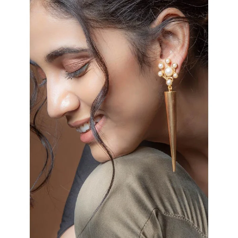 women's huggie earrings-Suhani Pittie Gold Toned Cone Earrings With Pearl Clusters