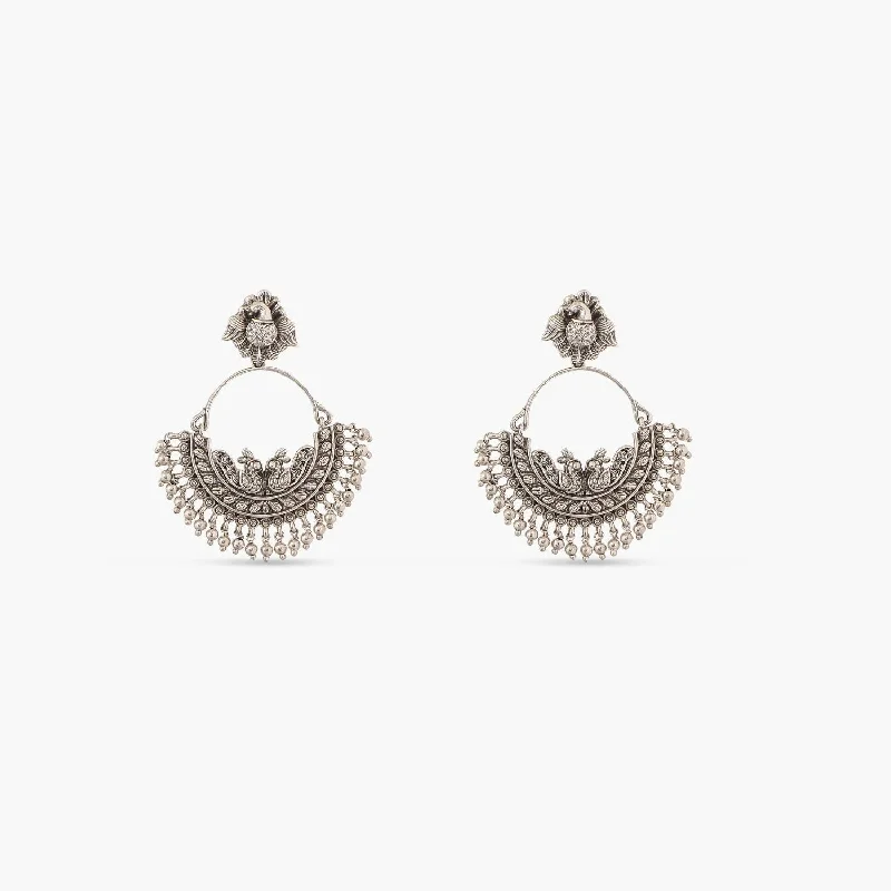 women's animal-shaped earrings-Maati Stunning Peacock  Antique Oxidized Chandbali Earrings