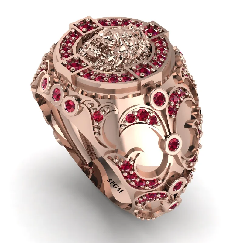 women's hypoallergenic rings-Ruby Royal Lion Men Signet Ring - Terry No. 11