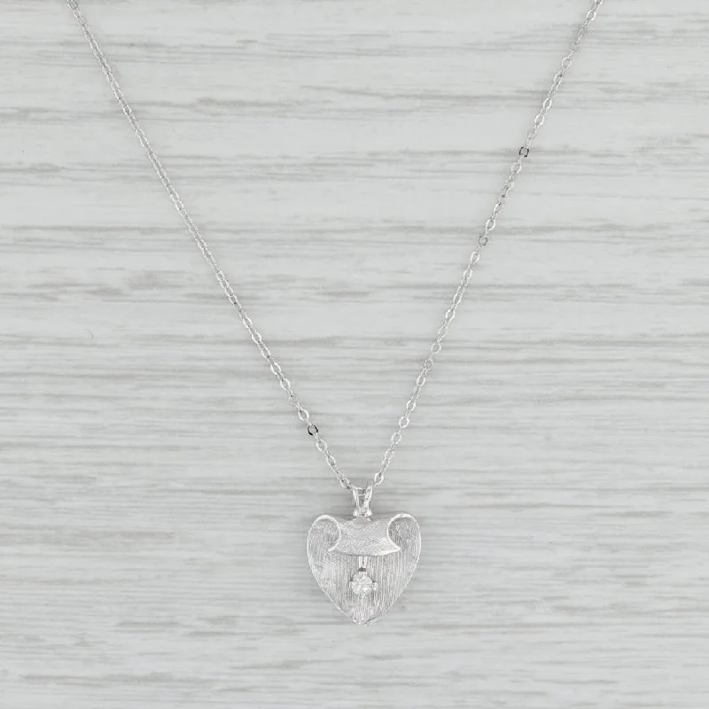 women's sleek and modern necklaces-Diamond Pendulum Heart Pendant Necklace 14k White Gold 14.5” Cable Chain