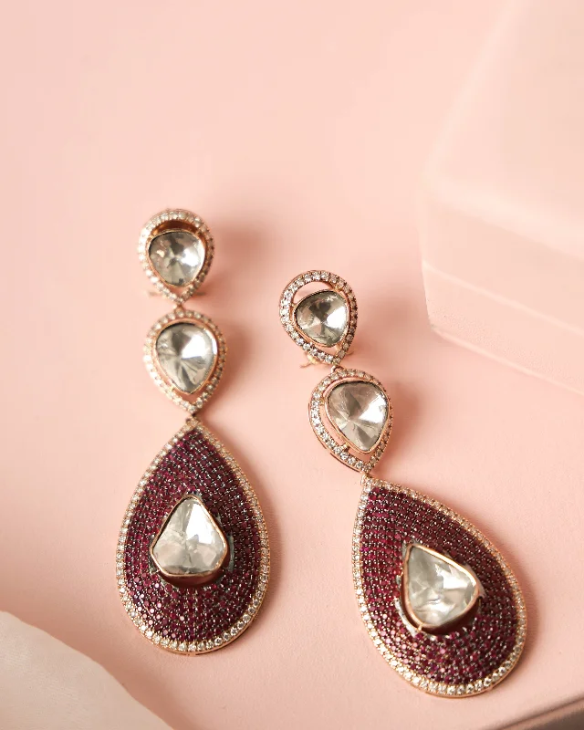 women's star earrings-Zoha Polki And Diamond Long Earrings