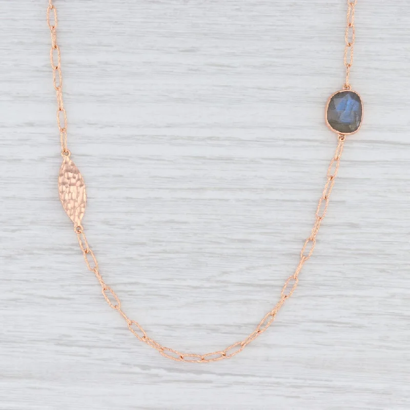 women's infinity necklaces-New Nina Nguyen Labradorite Station Necklace Sterling Silver Rose Gold Vermeil