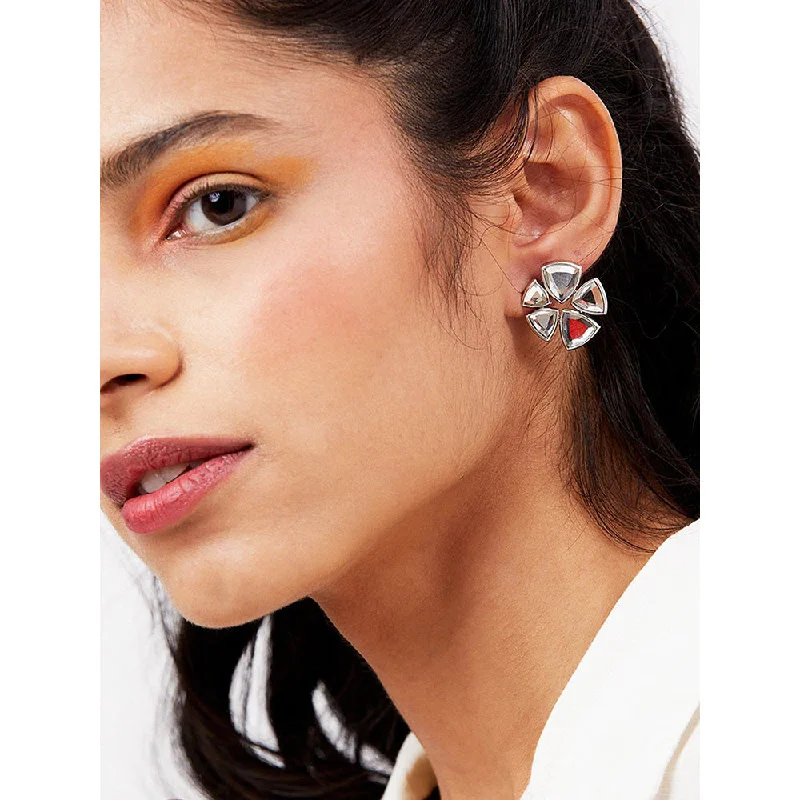 women's sapphire earrings-Isharya Inayat Statement Mirror Studs Silver Plating