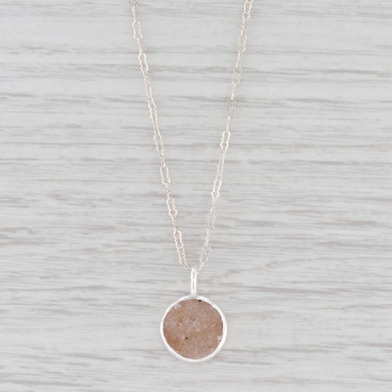 women's lightweight necklaces-New Nina Nguyen Druzy Sand Quartz Pendant Necklace 24-26" Chain Sterling Silver