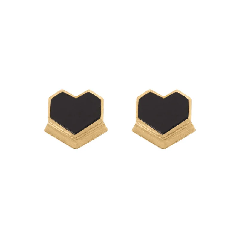 women's trendy earrings-VARNIKA ARORA Hearty- 22K Gold Plated Black Onyx Semi-Precious Stone Studs Heart Earrings