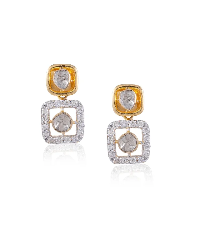 women's art deco earrings-Vaishali Polki And Diamond Earrings