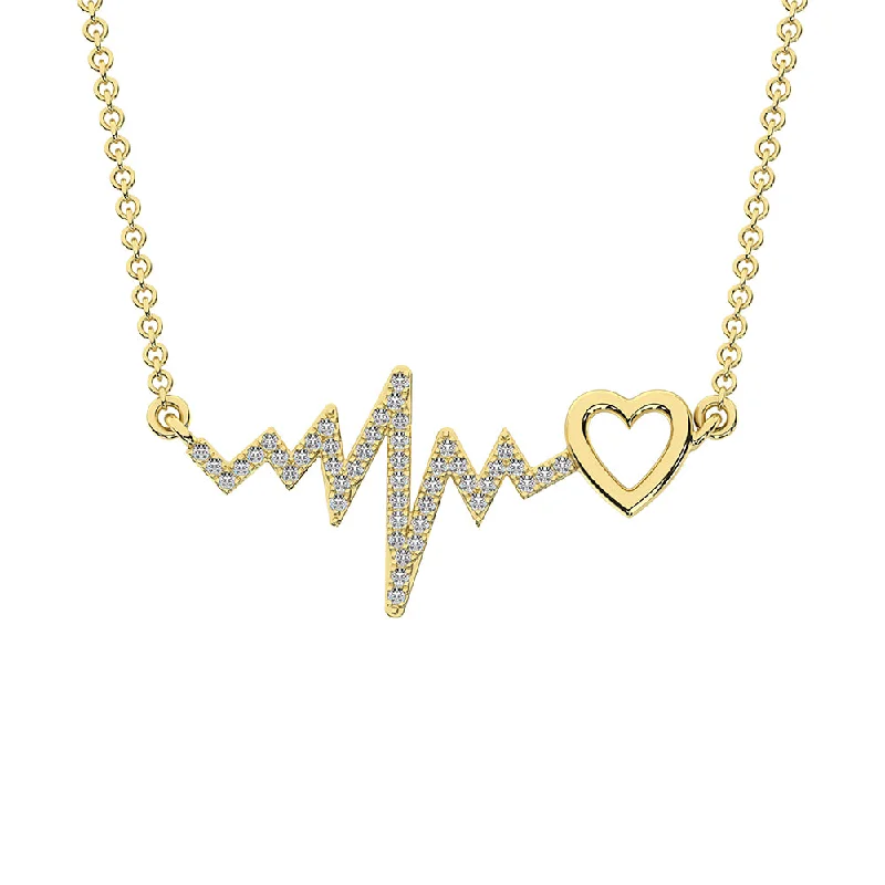 women's sapphire necklaces-10K Yellow Gold 1/6 Ct.Tw. Diamond Heartbeat Necklace