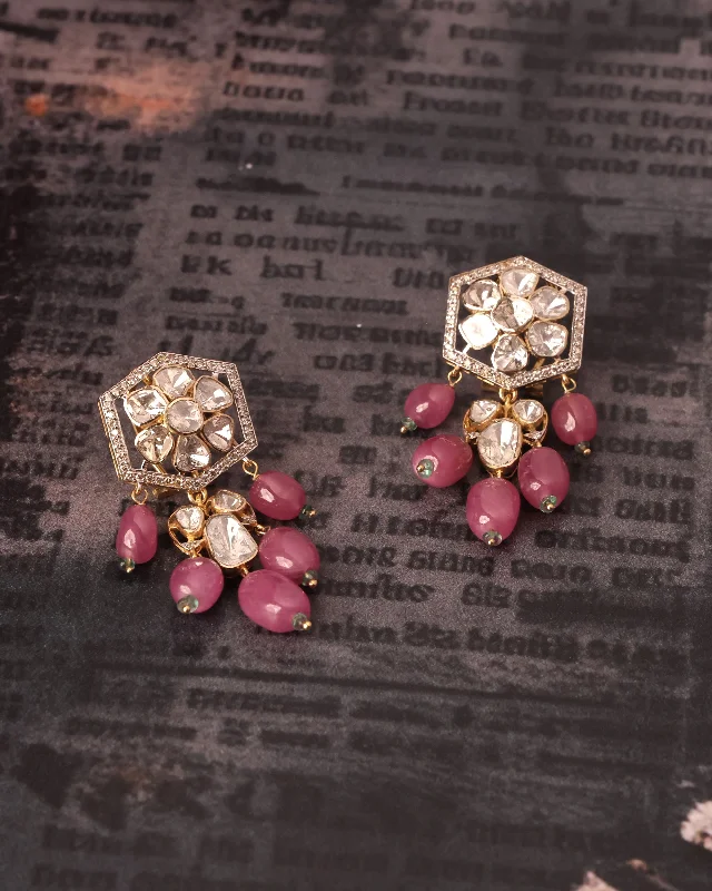 women's cross earrings-Shazeen Polki And Diamond Long Earrings