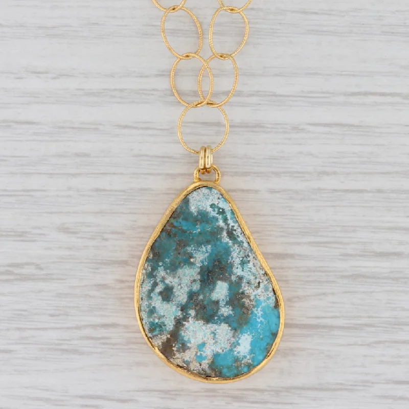 women's floral necklaces-New Nina Nguyen Turquoise Pendant Necklace 20" Sterling 22k Gold Vermeil