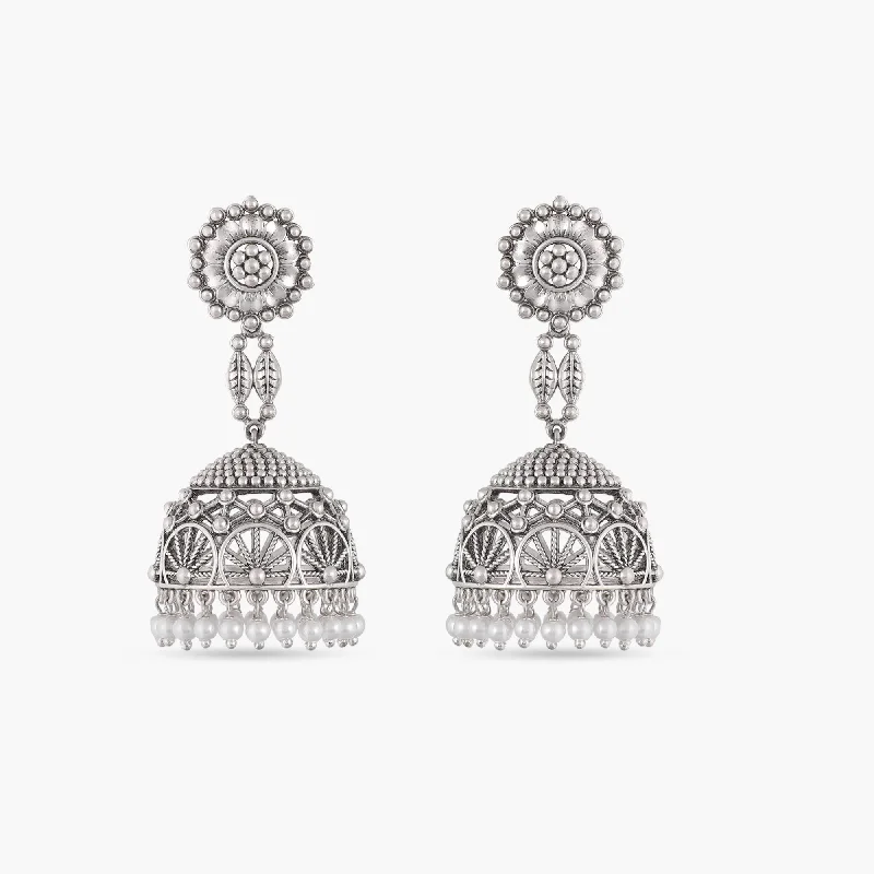 women's dangling pearl earrings-Pusp Antique Silver Jhumka Earrings